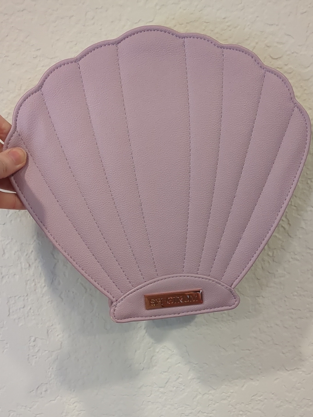 Mermaid Shell-Shaped Lavender Makeup Brush Holder with Rose Gold Plaque & Zipper